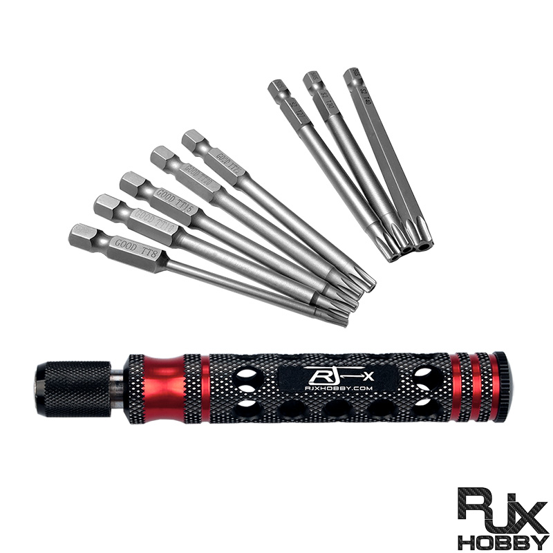 RJXHOBBY TP8/TP10/TP15/TP20/TP25/TP27/TP30/TP40 1/4 Inch 6.35mm L75mm Torx Head Bits with handle for Electric Screwdriver