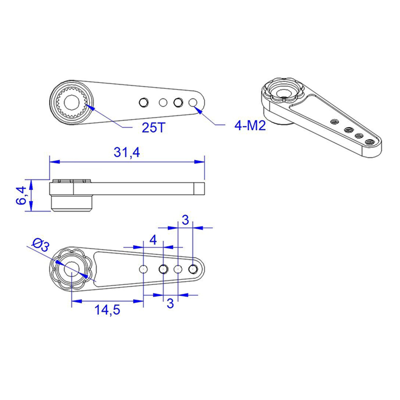 RJXHOBBY  25T Futaba Savox Aluminum Servo Horn 3 Pack 