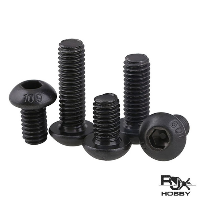RJXHOBBY 100pcs M5 6-50mm Hex Socket Round Button Head Screw Grade10.9 Button Head Screws