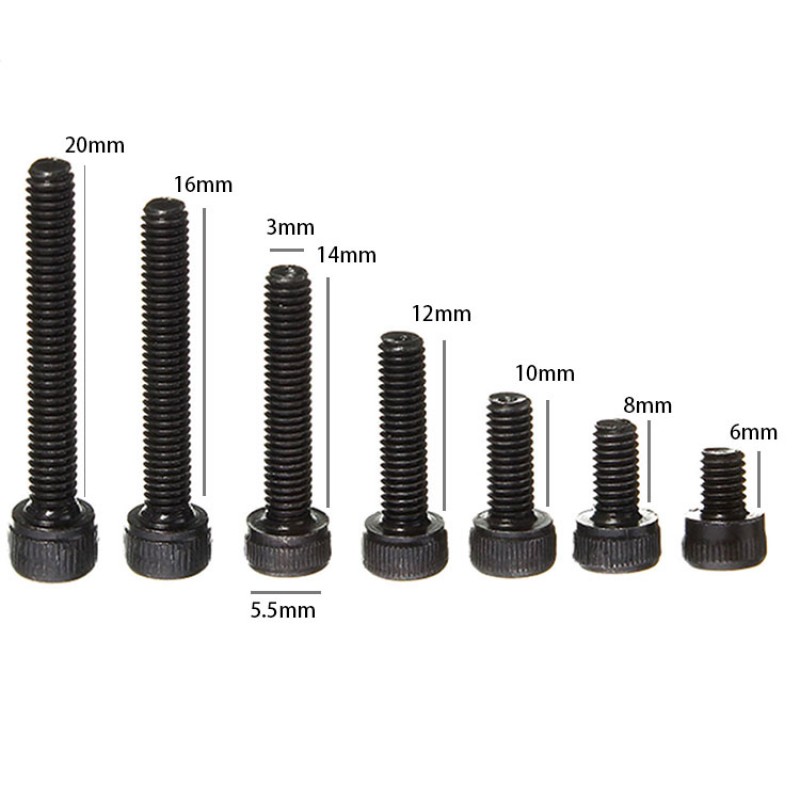 RJXHOBBY 100pcs M3 4mm-60mm Class 12.9 Alloy Steel Socket Head Caps Screws