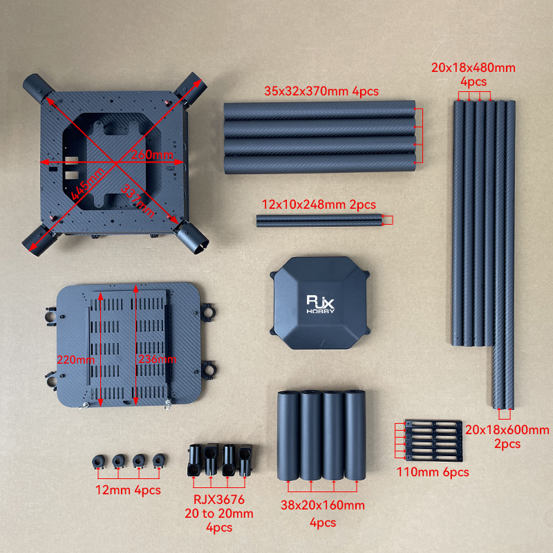 RJX1200B 4-Axis Carbon Fiber Umbrella Folding Quadcopter Frame without motor mounts