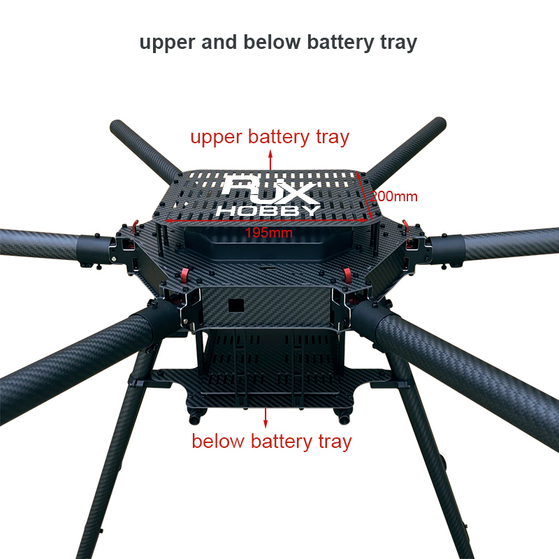 RJX1300V 6-Axis Carbon Fiber Umbrella Folding Hexacopter Frame Dual Battery Tray No Motor Mounts