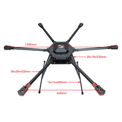 RJX1300 6-Axis Carbon Fiber Umbrella Folding Hexacopter Frame with Motor Mounts