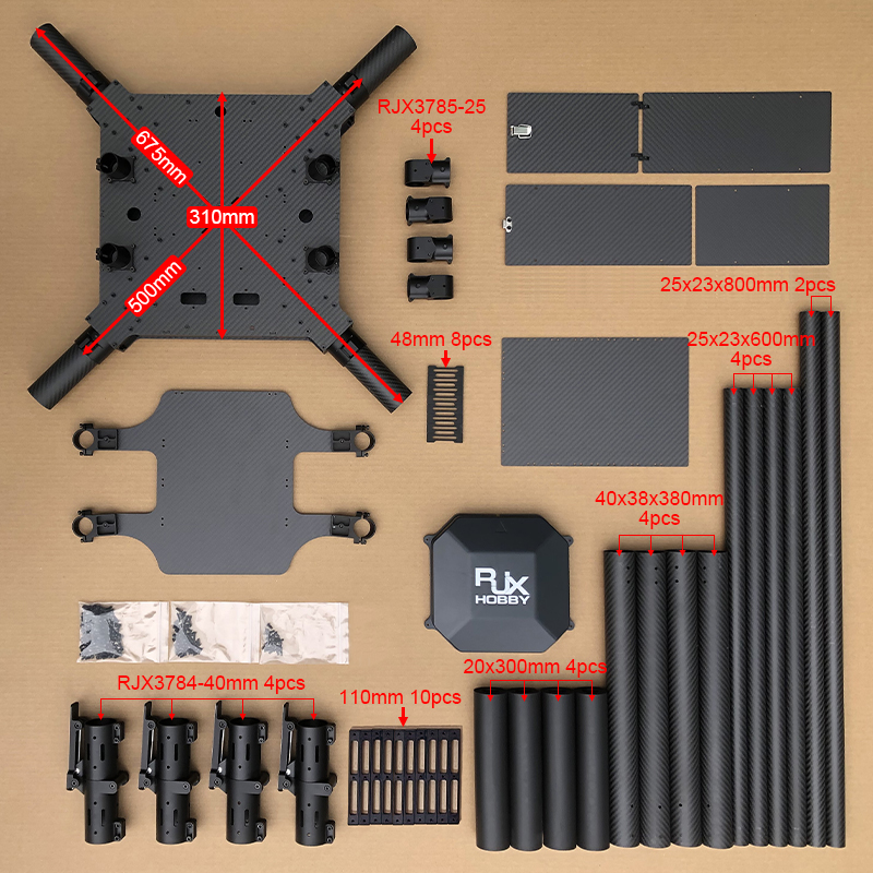 RJX1450 4-Axis Carbon Fiber Folding Quadcopter Frame without motor mounts
