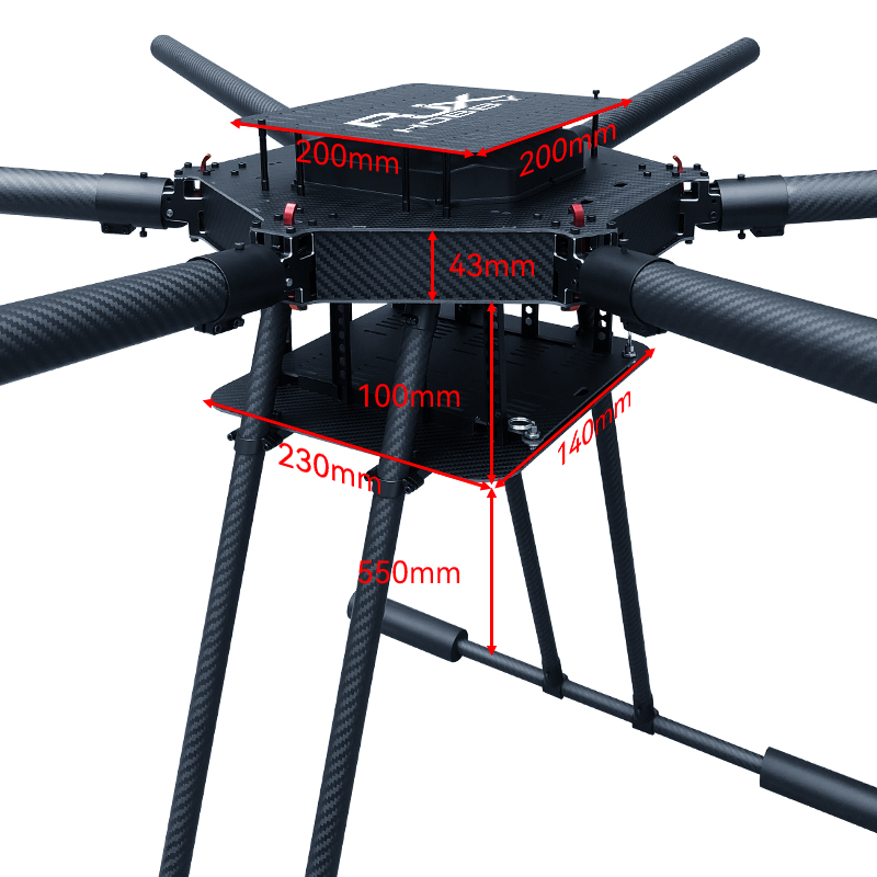 RJX1600 6-Axis Carbon Fiber Umbrella Folding Hexacopter Frame without motor mounts
