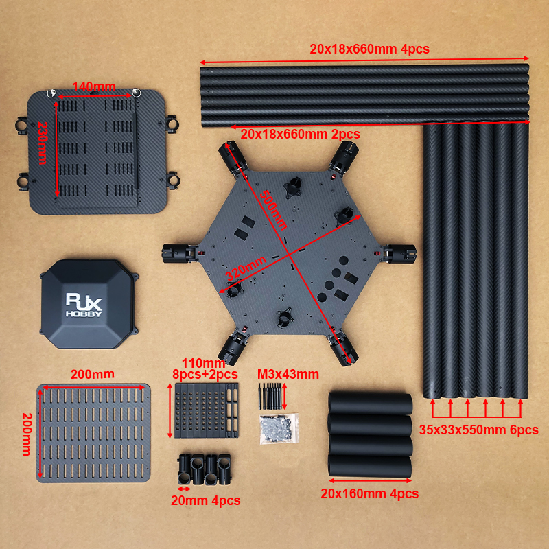 RJX1600 6-Axis Carbon Fiber Umbrella Folding Hexacopter Frame without motor mounts