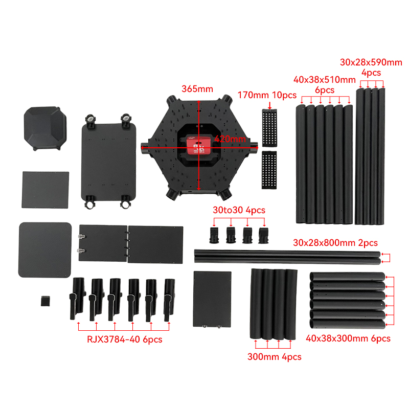 RJX1850A  6-Axis Carbon Fiber Umbrella Folding Hexacopter Frame with upper and below battery tray without motor mounts
