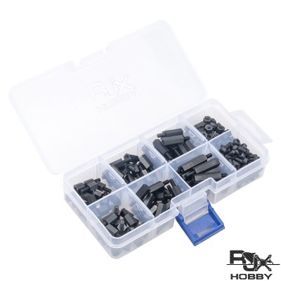 RJXHOBBY M3 Nylon Spacer Screw Nut Assorted Kit w/Box (Black) (180pcs)