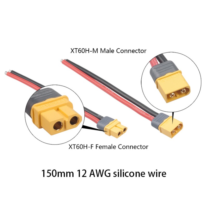 RJXHOBBY 5pcs XT60 Female Connector with Sheath Housing Connector with 150mm 12AWG Silicon Wire for RC Lipo Battery 