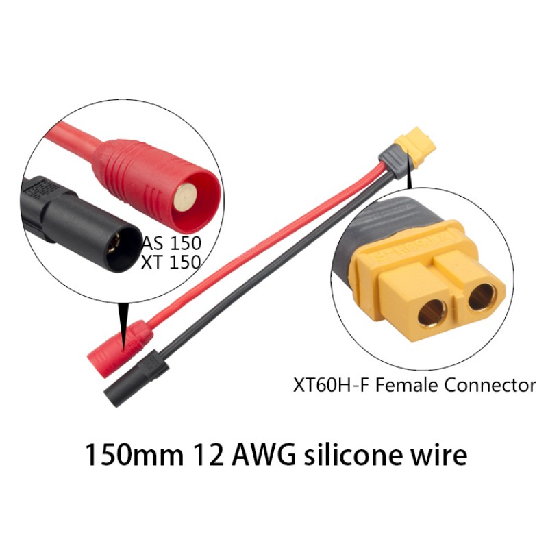 RJXHOBBY XT60 Female to XT150 AS150 male Connector Adapter 15cm 12awg Wire DJI S1000 S900