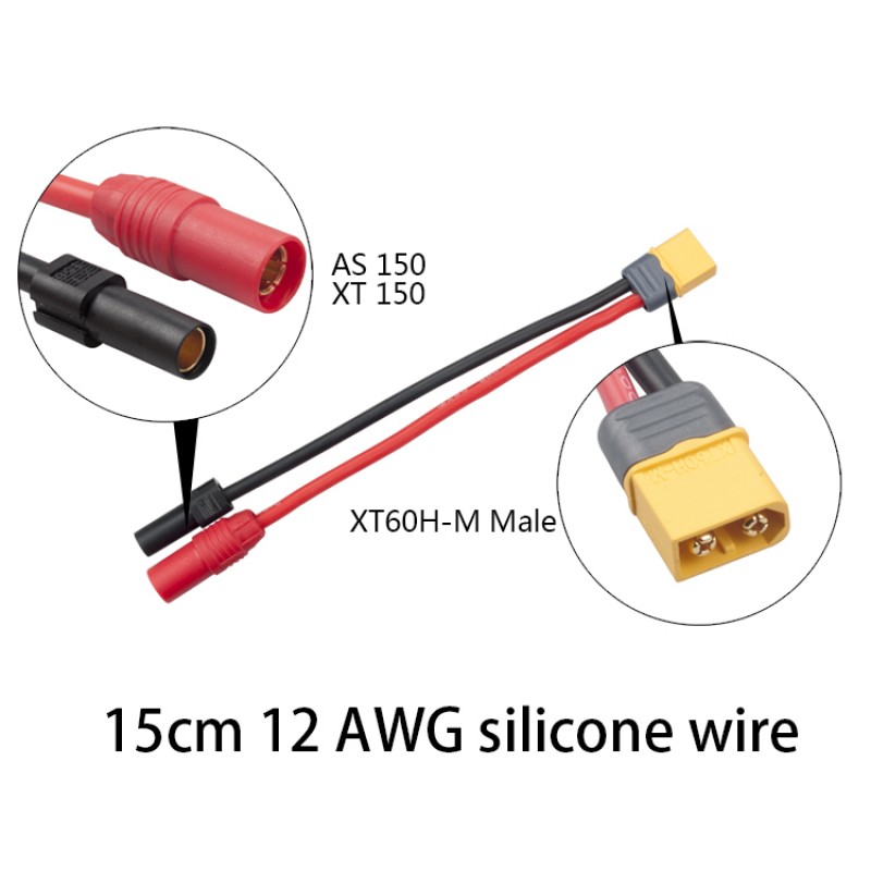 RJXHOBBY XT60 male to XT150 AS150 Female Connector Adapter 15cm 12AWG Wire DJI S1000 S900