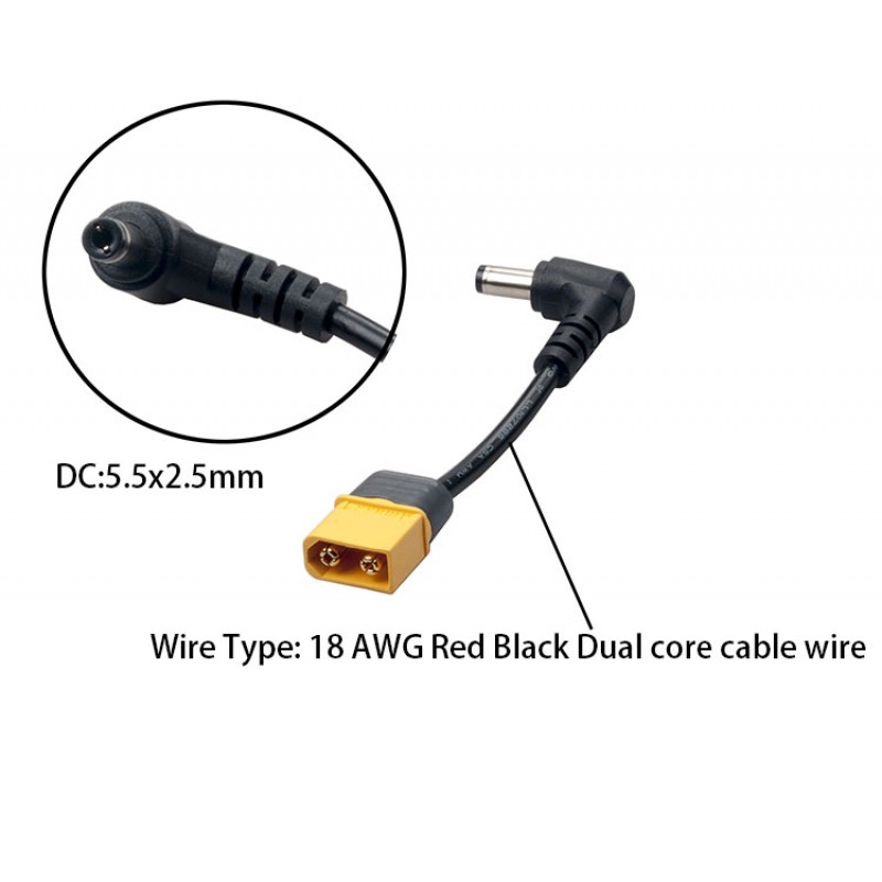 RJXHOBBY XT60 Male Plug DC 5.5mm x 2.5mm Male Adapter for FPV Lipo Battery & Drone Goggles