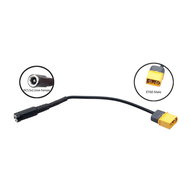 RJXHOBBY XT60 Male Bullet Connector to Female DC 5.5mm X 2.1mm DC5521 Rubber Power Cable