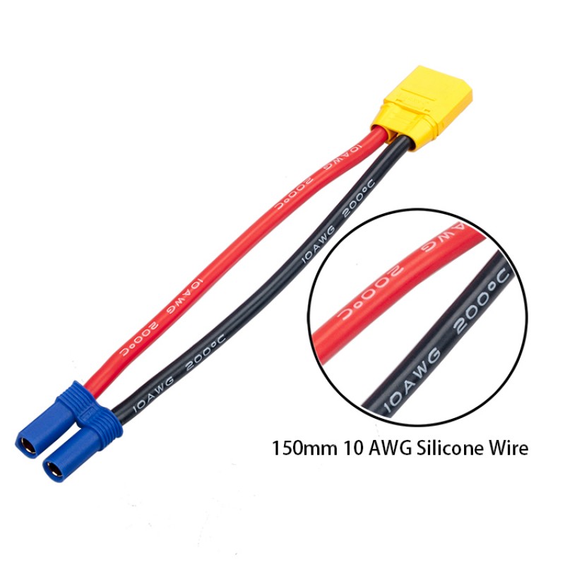 RJXHOBBY EC5 Female to XT90 Male Conversion Adapter 150mm 10AWG for RC Batteries