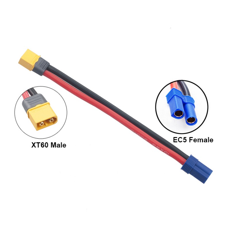 RJXHOBBY EC5 Female To XT60 Male Conversion Adapter 150mm 10AWG 