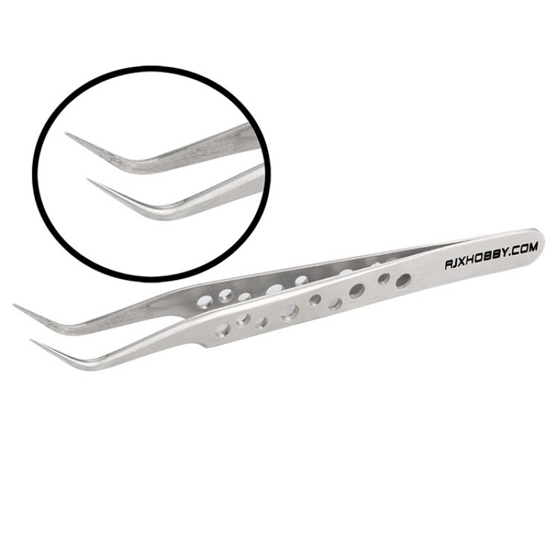 RJX High Precision 45° Curved Tweezer Stainless Steel  Cooling Hole Electronics Repair Hand Tools