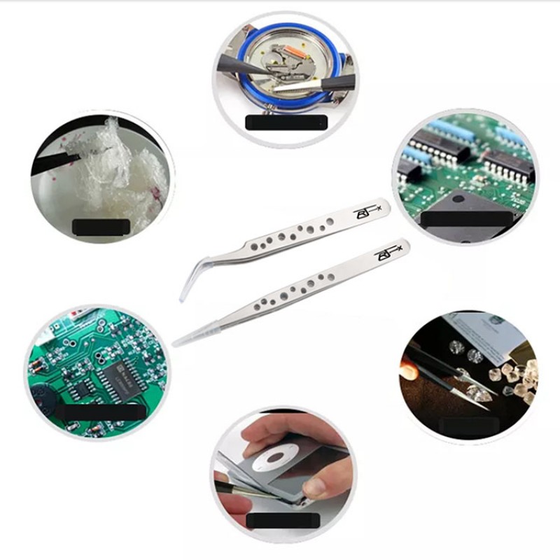 RJX High Precision 45° Curved Tweezer Stainless Steel  Cooling Hole Electronics Repair Hand Tools
