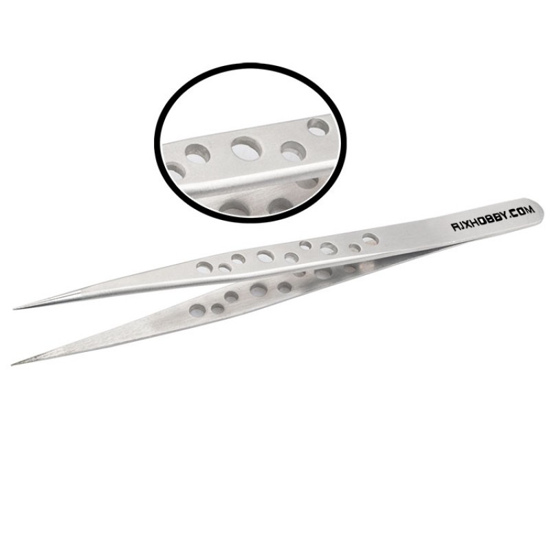 RJX High Precision Straight Tweezers Stainless Steel  Cooling Hole Electronics Repair Hand Tools