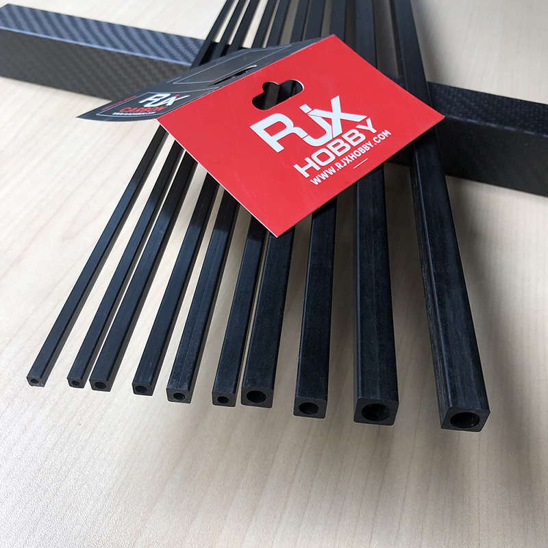RJX 1pcs 1000mm Square Pultruded Carbon Fiber Tube Outside Square Inside Round OD:10mm