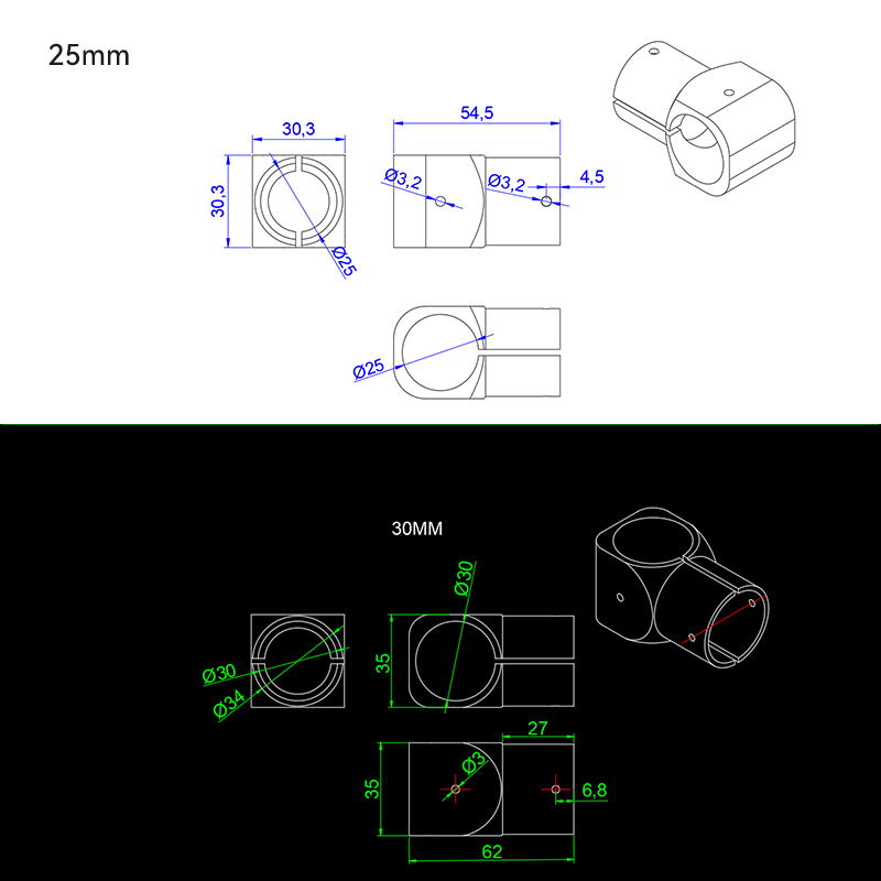 RJX 16/ 20/25mm Carbon Fiber T-Piece