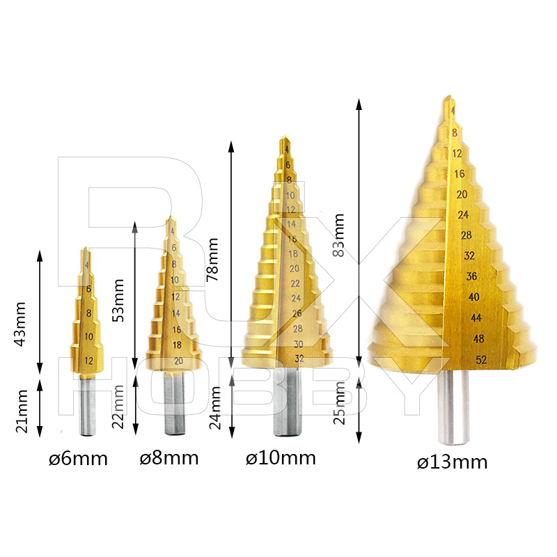 RJX 4-52mm HSS 6542 Titanium Coated Metal Step Drill Bit Cut Tool Set High Speed Steel Hole Cutter Cone Center Drill