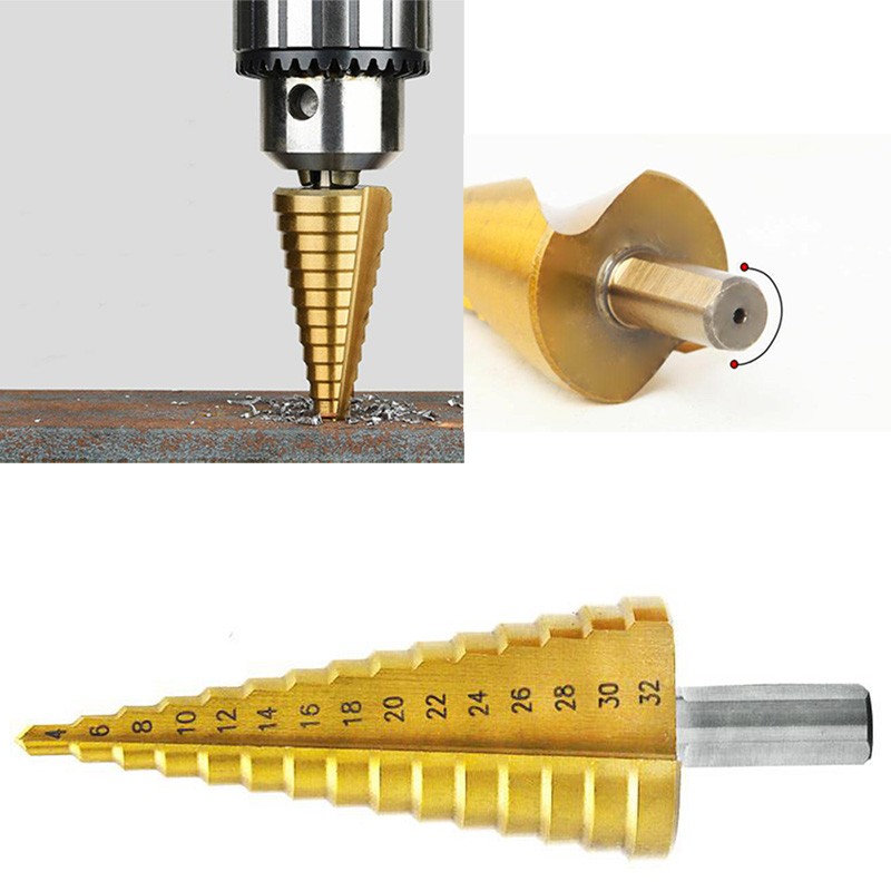 RJX 4-32mm HSS 6542 Titanium Coated Metal Step Drill Bit Cut Tool Set High Speed Steel Hole Cutter Cone Center Drill