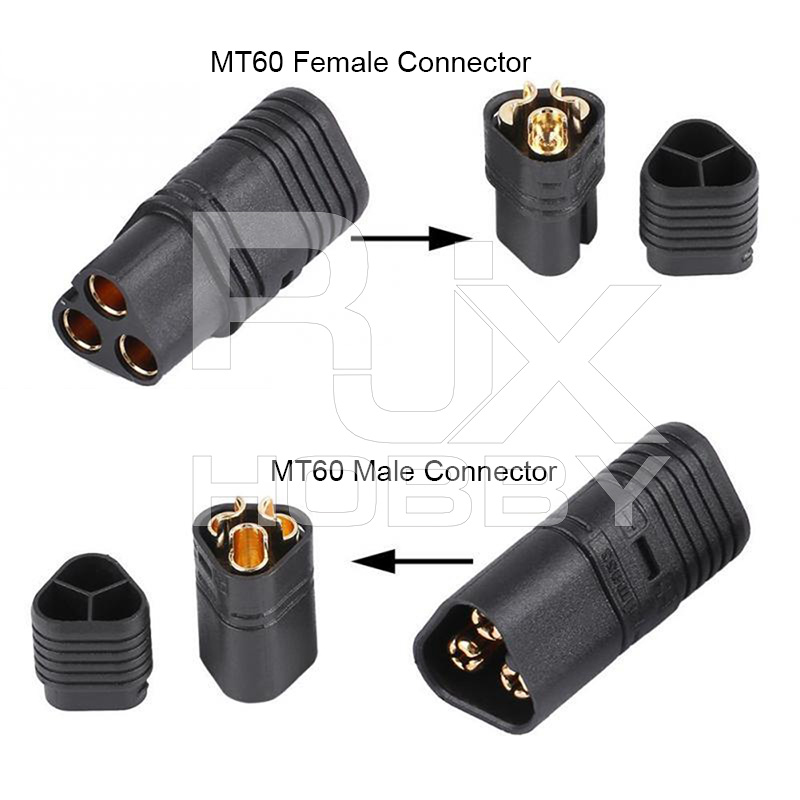 RJX 5 Pair Amass MT60 Three-hole Plug Connector Black Male & Female 