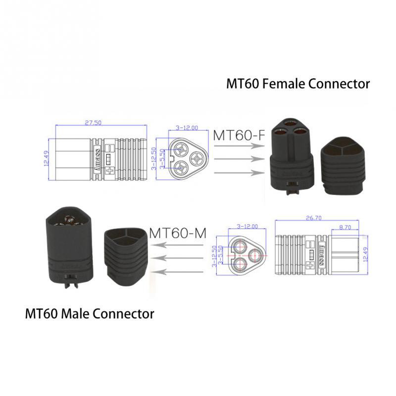 RJX 5 Pair Amass MT60 Three-hole Plug Connector Black Male & Female 