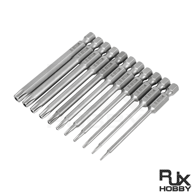 RJX 11pcs 1/4 Inch 6.35mm Length 75mm Torx Head Electric Screwdriver Bits Tip T6 ,T7,T8, T9,T10, T15, T20, T25, T27, T30, T40
