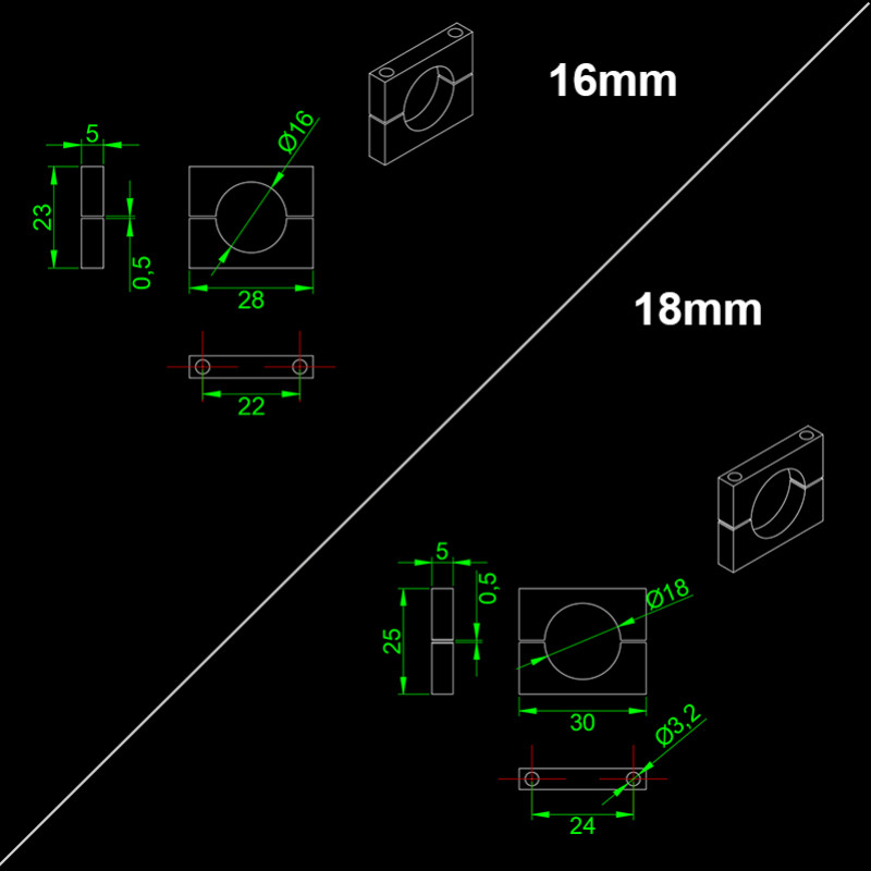 RJXHOBBY 1pcs 8/10/12/14/16/18/20/22/25/28/30/35/40mm Pipe clamps for carbon fiber tube/Aluminum tube clips carbon tube clip 