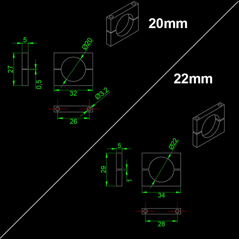 RJXHOBBY 1pcs 8/10/12/14/16/18/20/22/25/28/30/35/40mm Pipe clamps for carbon fiber tube/Aluminum tube clips carbon tube clip 
