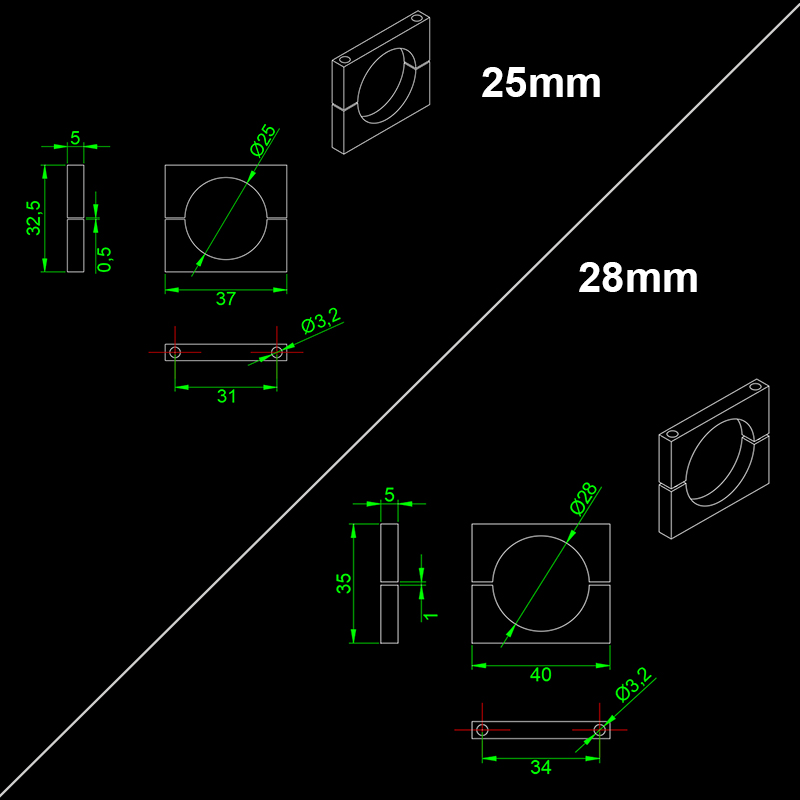 RJXHOBBY 1pcs 8/10/12/14/16/18/20/22/25/28/30/35/40mm Pipe clamps for carbon fiber tube/Aluminum tube clips carbon tube clip 