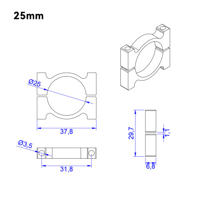 RJX 12/16/20/25mm Pipe clamps for carbon fiber tube/Aluminum tube clips carbon tube clip pipe clamp