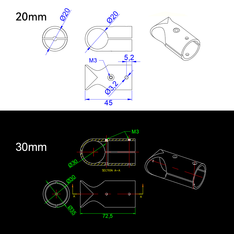 RJX 1pcs 12mm/16mm/20mm/25mm/30mm Aluminum Landing Gear Tee Tripo for Carbon Fiber Tube Agriculture Drone UAV