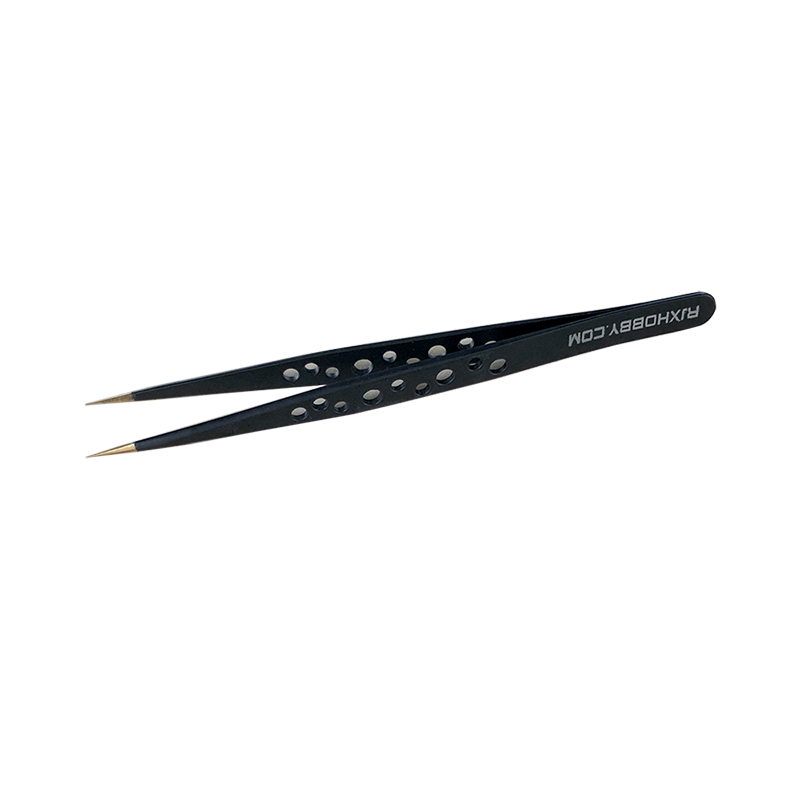 RJX High Precision Straight Tweezers Stainless Steel Cooling Hole Electronics Repair Hand Tools