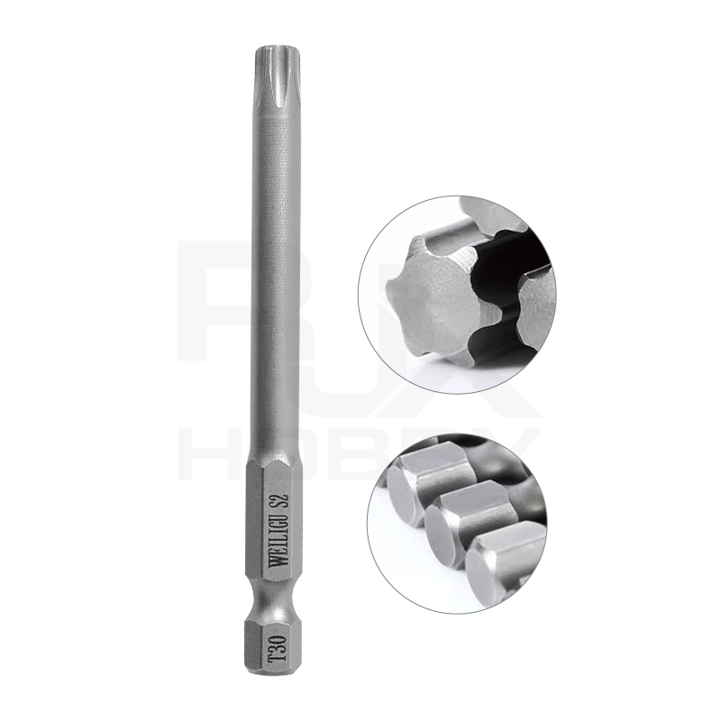RJXHOBBY 12pcs 1/4 Inch 6.35mm Length 75mm Plum Magnetic Screw Driver Bits Sets T5 T6 T7 T8 T9 T10 T15 T20 T25 T27 T30 T40 Hex Shank