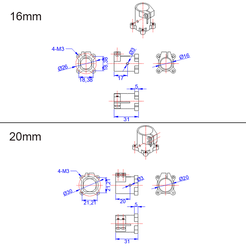 RJXHOBBY 1pcs 90° D16 20 25 30 35 40mm Landing Gear Vertical Mount Base Nozzle Connecting Rod Fixing Parts for RC UAV Drone