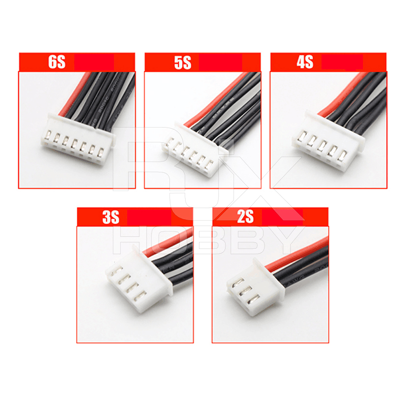 RJXHOBBY 5Pcs 10S 11S 12S 13S 14S 15S 16S 17S 22AWG Battery Balance Charger Silicone Cable Wire JST-XH Connector Balancer Cable