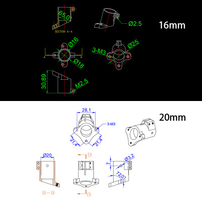 RJX 1PCS  D16/20/25/30mm Tripod Fixed Mount Landing Gear Carbon Tube Fixture Pince Fixing Mount Connector Joint for UAV