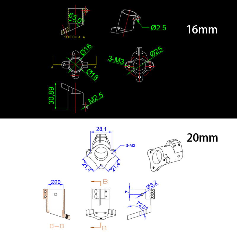 RJX 1PCS  D16/20/25/30mm Tripod Fixed Mount Landing Gear Carbon Tube Fixture Pince Fixing Mount Connector Joint for UAV