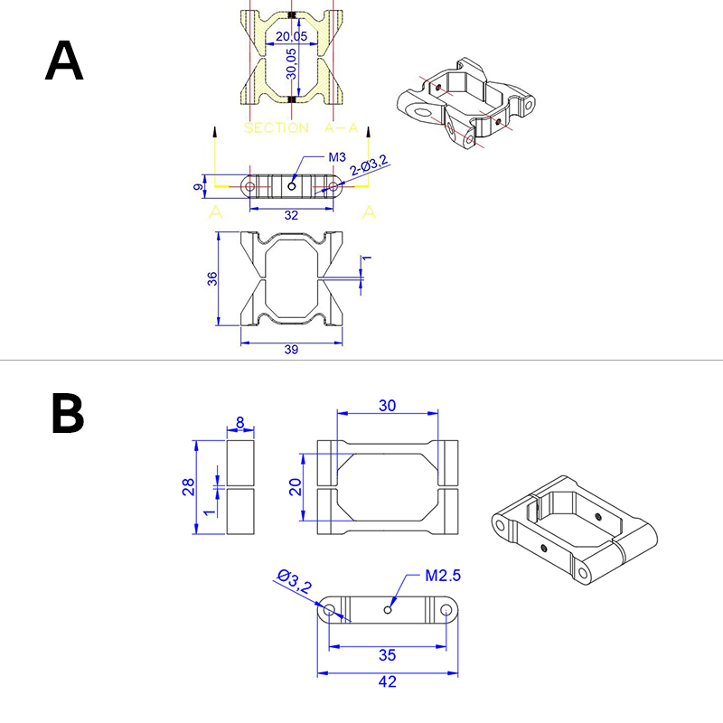 RJX Vertical Aluminum Tube Clamp for 20X30mm Octagon Carbon Fiber Tubes