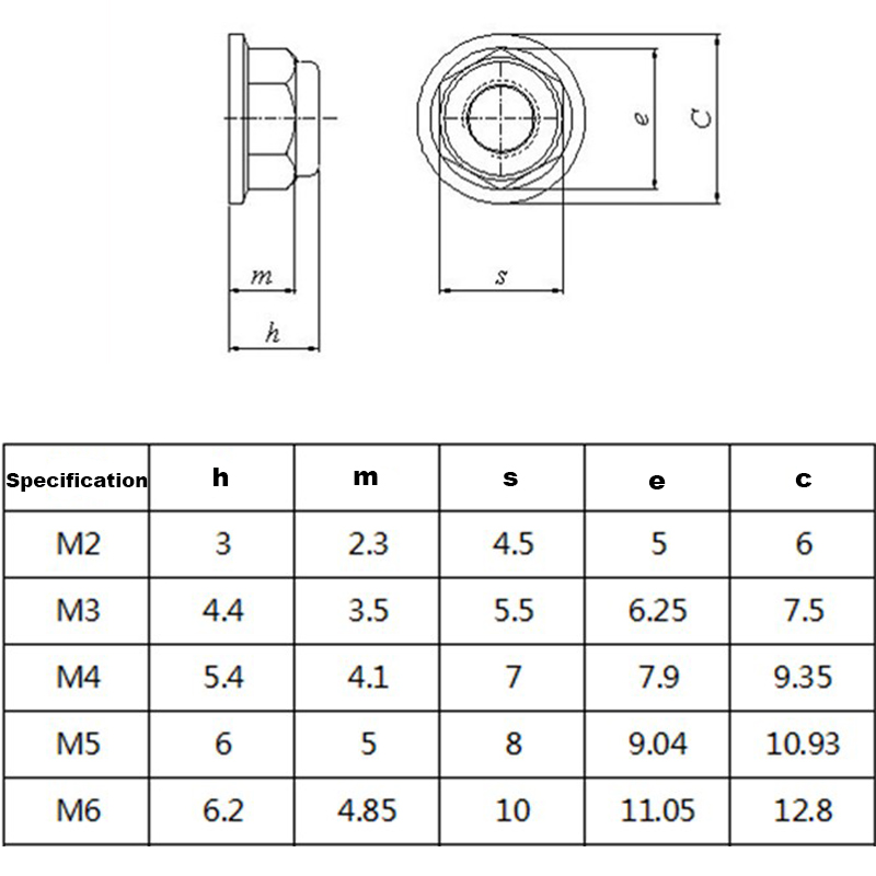 RJX 50pcs M2 M3 M4 M5 M6 Hex Flange Nut