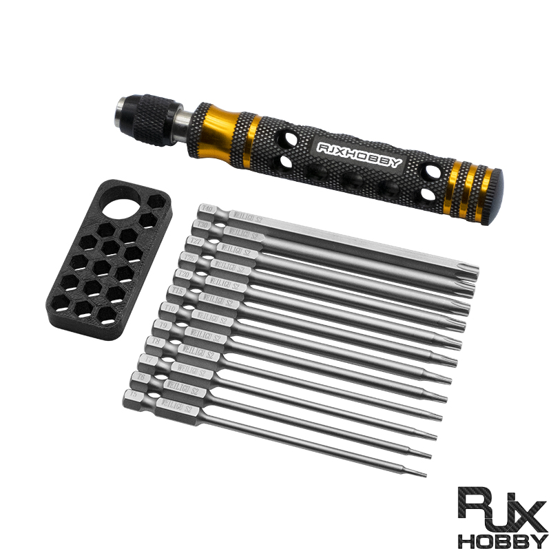 RJXHOBBY 12pcs 1/4Inch 6.35mm Torx Head Electric Screwdriver Bits Tip with handle T5 T6 T7 T8 T9 T10 T15 T20 T25 T27 T30 T40