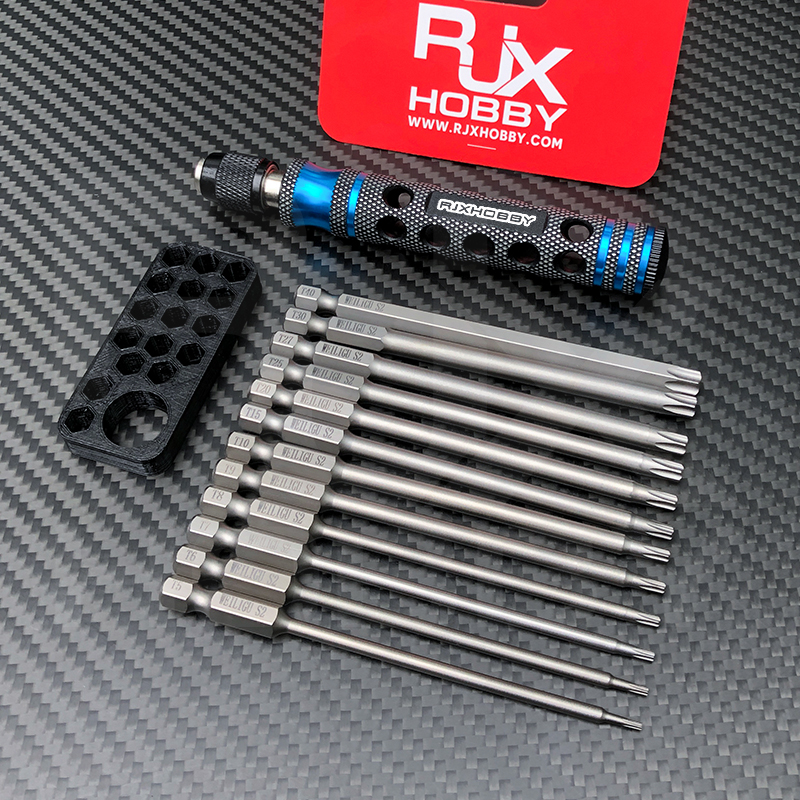 RJXHOBBY 12pcs 1/4Inch 6.35mm Torx Head Electric Screwdriver Bits Tip with handle T5 T6 T7 T8 T9 T10 T15 T20 T25 T27 T30 T40