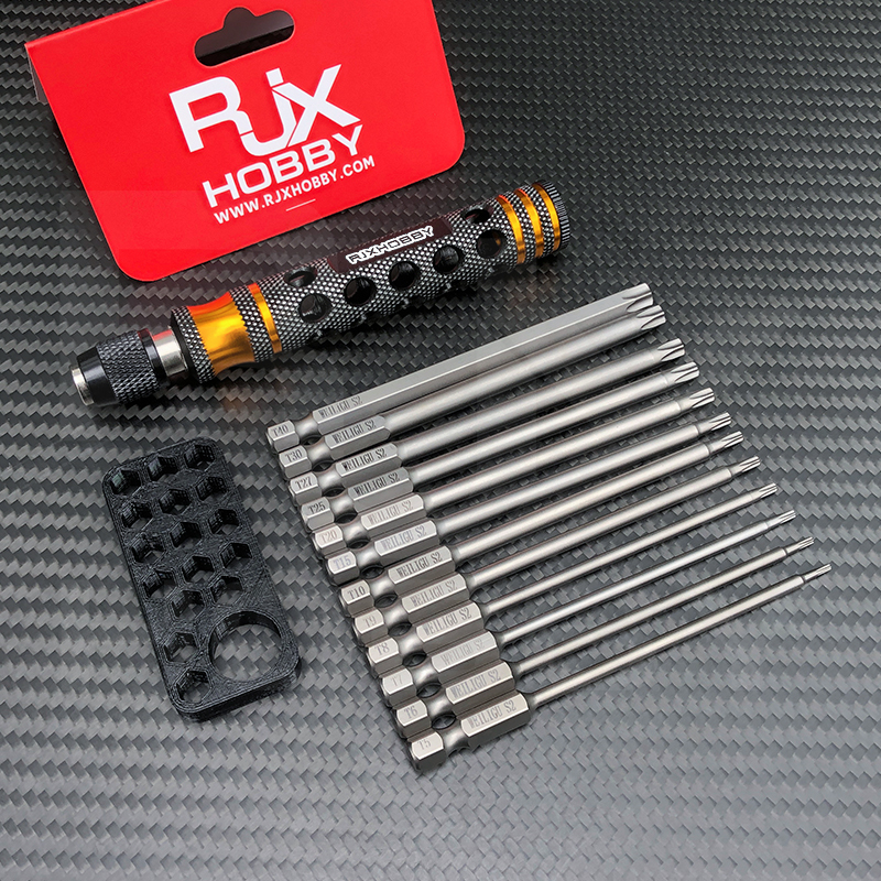 RJXHOBBY 12pcs 1/4Inch 6.35mm Torx Head Electric Screwdriver Bits Tip with handle T5 T6 T7 T8 T9 T10 T15 T20 T25 T27 T30 T40