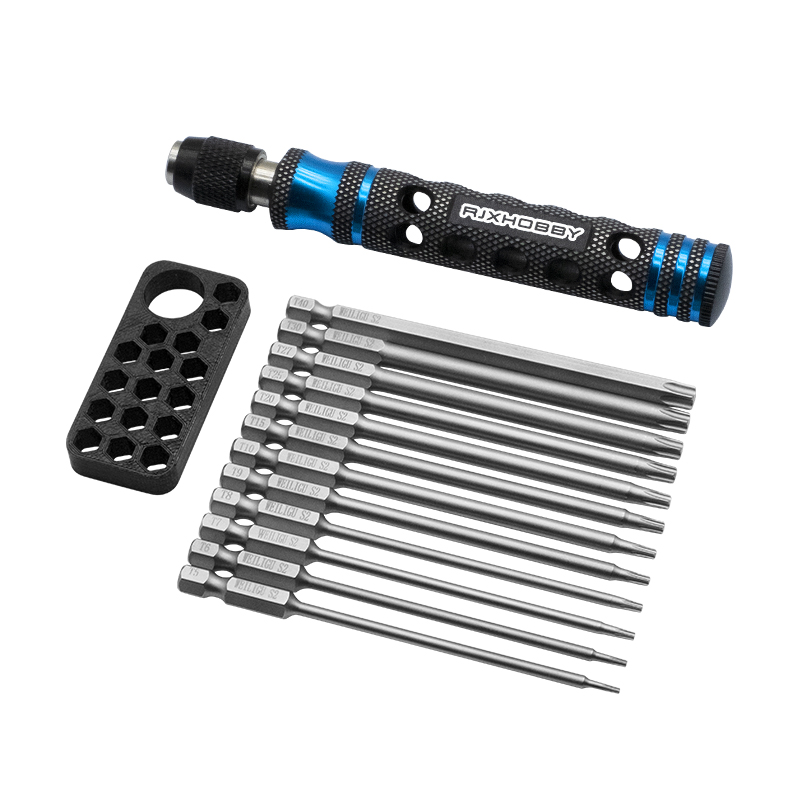 RJXHOBBY 12pcs 1/4Inch 6.35mm Torx Head Electric Screwdriver Bits Tip with handle T5 T6 T7 T8 T9 T10 T15 T20 T25 T27 T30 T40