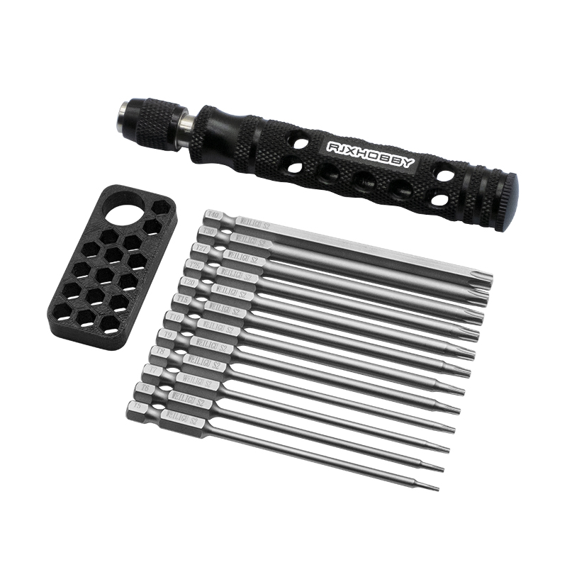 RJXHOBBY 12pcs 1/4Inch 6.35mm Torx Head Electric Screwdriver Bits Tip with handle T5 T6 T7 T8 T9 T10 T15 T20 T25 T27 T30 T40