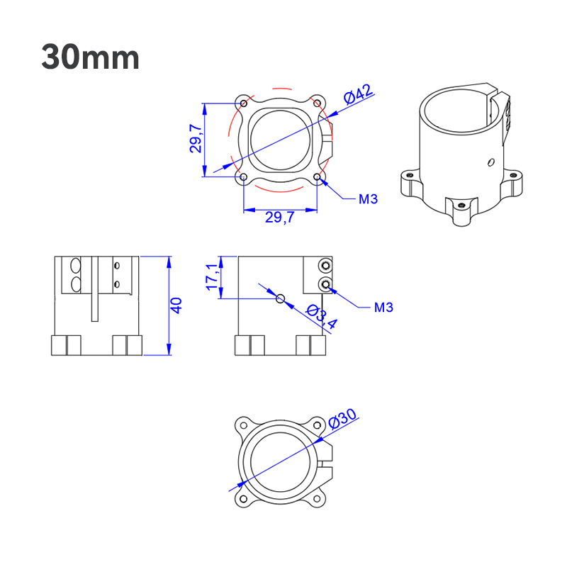 RJXHOBBY 1pcs 90° D16 20 25 30 35 40mm Landing Gear Vertical Mount Base Nozzle Connecting Rod Fixing Parts for RC UAV Drone