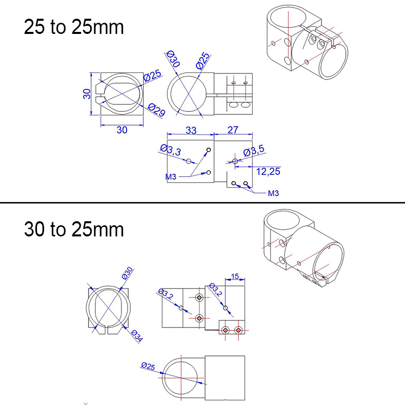 RJX 1pcs 16,20,25,30,40 Landing Gear Aluminum Alloy Tee Tripod Carbon Fiber Tube Connector For Agriculture Drone UAV