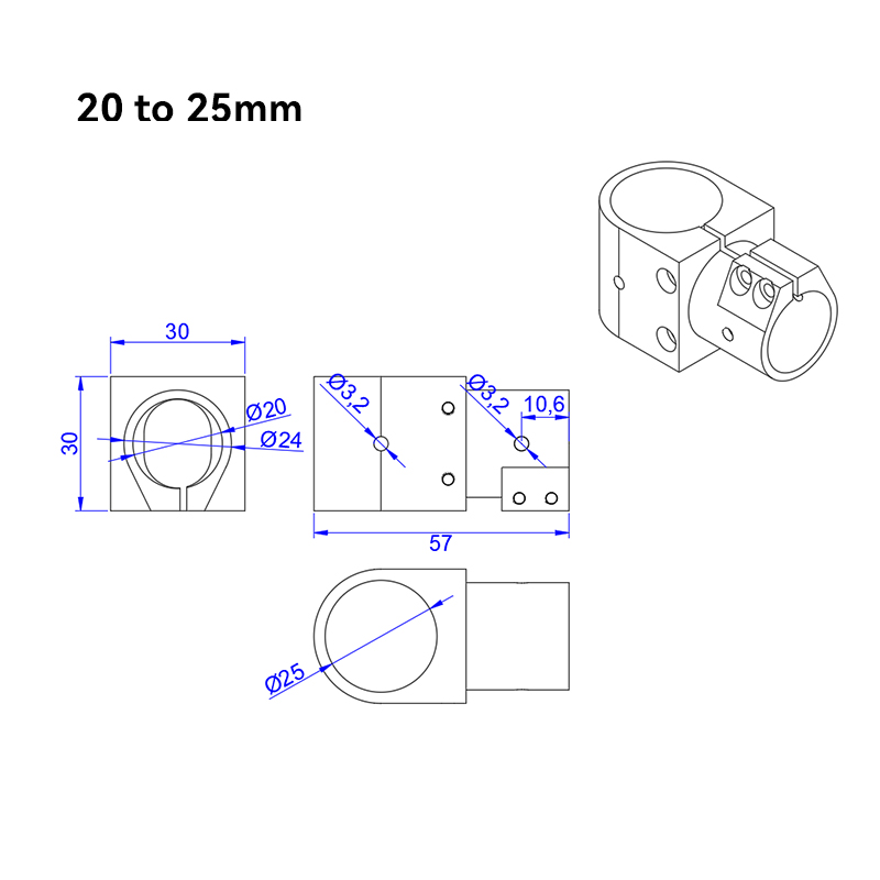 RJX 1pcs 16,20,25,30,40 Landing Gear Aluminum Alloy Tee Tripod Carbon Fiber Tube Connector For Agriculture Drone UAV